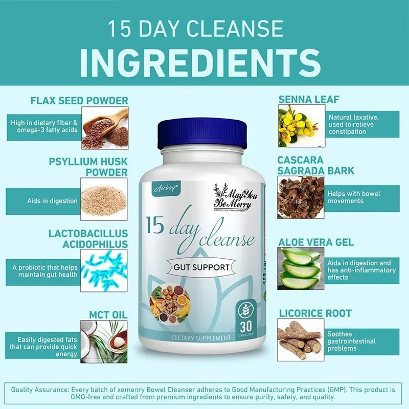 Gut and Colon Cleanse & Detox for Weight Loss-15 Day Quick Cleanser - Capsules Supplement to Flush Toxins&Boost Energy for Adult